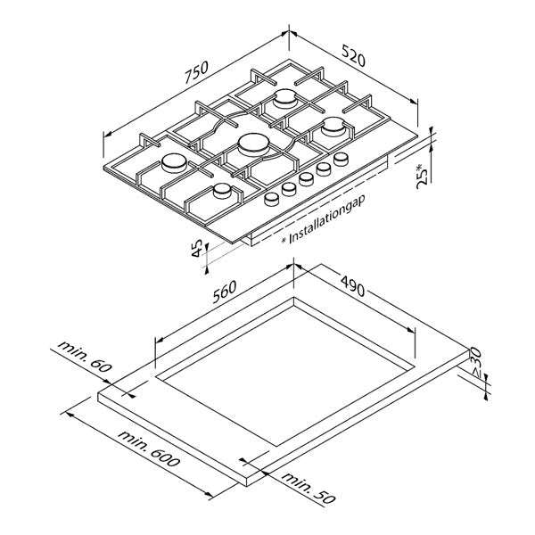 Blaupunkt 75cm Gas Cooktop (BLACK)